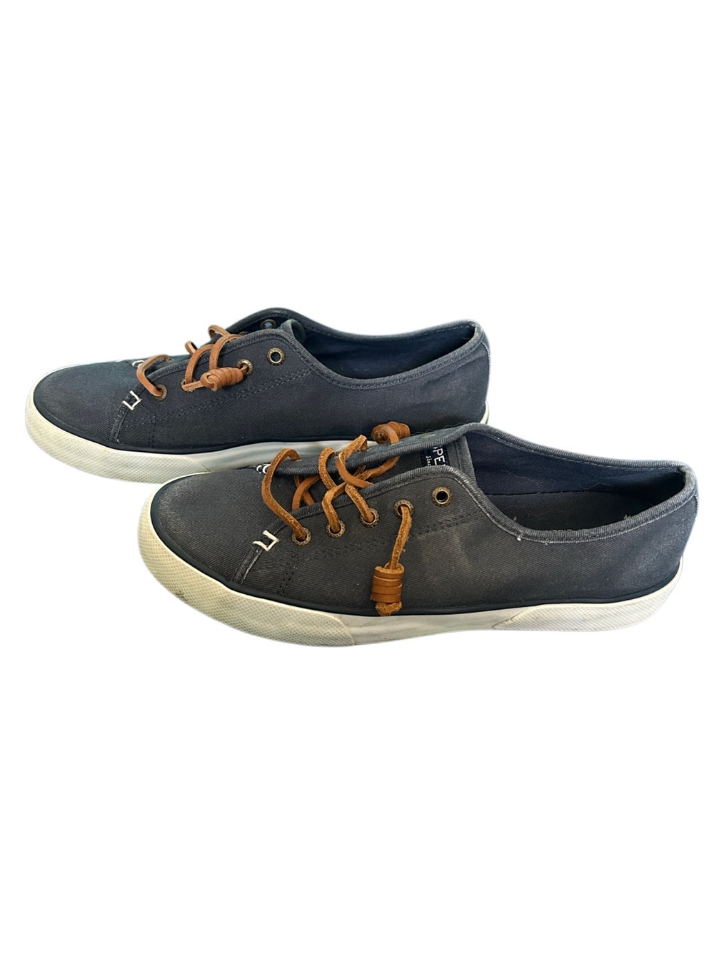 Sperry Navy Canvas Sneakers with Brown Laces - Picture 4 of 6